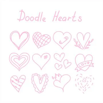 Vector doodle hearts Speech hand drawn bubbles set. Talk clouds sketching 스톡 일러스트