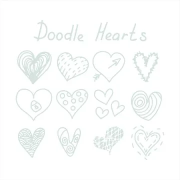 Vector doodle hearts Speech hand drawn bubbles set. Talk clouds sketching Illustration