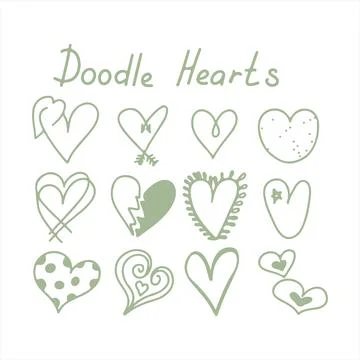 Vector doodle hearts Speech hand drawn bubbles set. Talk clouds sketching Stock Illustration