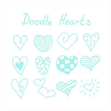 Vector doodle hearts Speech hand drawn bubbles set. Talk clouds sketching Stock Illustration