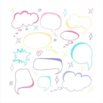 Vector doodle hearts Speech hand drawn bubbles set. Talk clouds sketching Stock Illustration