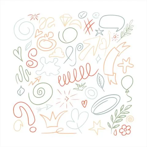 Vector doodle hearts Speech hand drawn bubbles set. Talk clouds sketching Stock Illustration