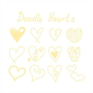 Vector doodle hearts Speech hand drawn bubbles set. Talk clouds sketching Stock Illustration