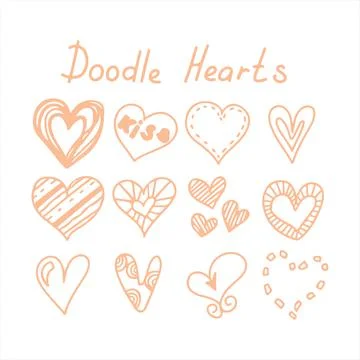 Vector doodle hearts Speech hand drawn bubbles set. Talk clouds sketching Stock Illustration
