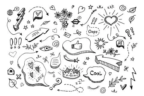 Vector doodle illustration with arrows, elements and icons of social networks. イラスト素材