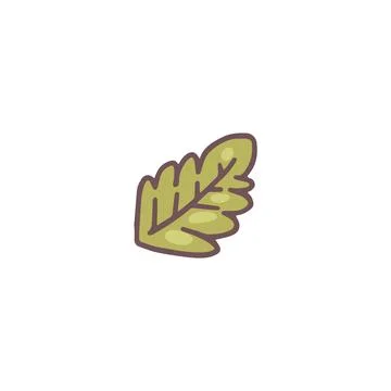 Vector doodle illustration of green leaf on isolated white background. Stock Illustration