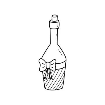 Vector doodle illustration of wine or champagne bottle with bow Stock Illustration