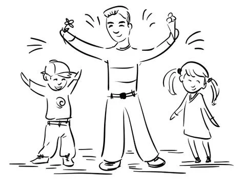 Vector doodle man, boy and girl - happy father day Stock Illustration