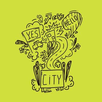 Vector Doodle New York. Hand-drawn vector sketch of the urban streets of the Stock Illustration