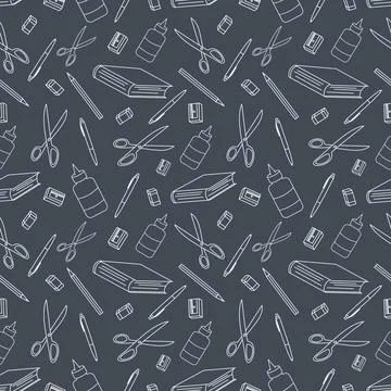Vector doodle pattern school stationery. イラスト素材