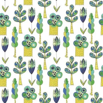Vector doodle pattern with trees Stock Illustration