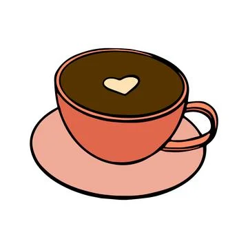 Vector doodle pink coffee cup, with a heart Ilustración de archivo