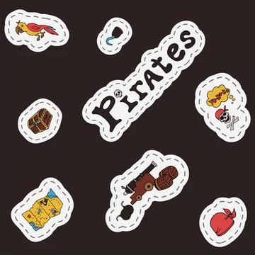 Vector doodle pirate seamless pattern. A map with a hand-drawn sketch of a Illustrazione stock