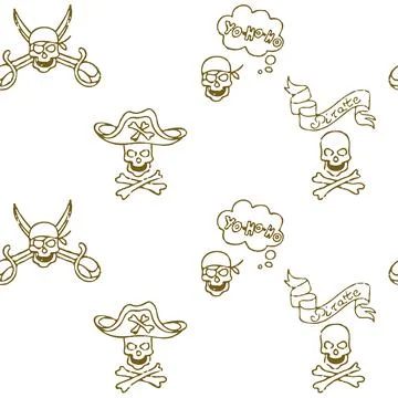 Vector doodle pirate seamless pattern. A map with a hand-drawn sketch of a Stock Illustration
