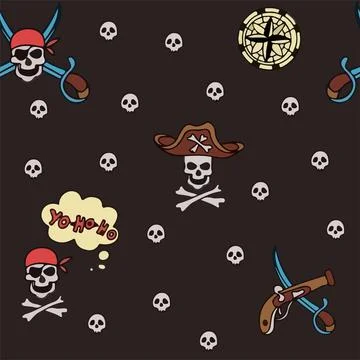 Vector doodle pirate seamless pattern. A map with a hand-drawn sketch of a Stock Illustration