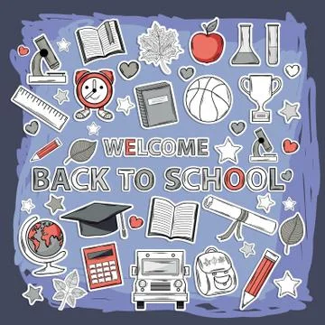 Vector doodle school set Stock Illustration