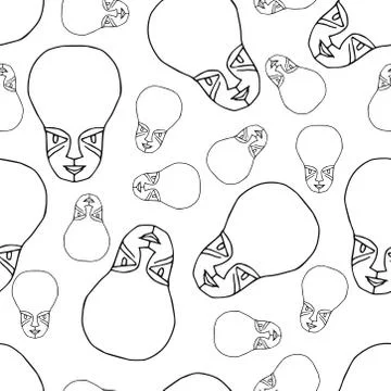 Vector doodle seamless pattern alien. Outline masks for background. Hand draw Stock Illustration