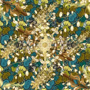 Vector doodle seamless pattern with ethnic mandala ornament on a yellow and brow Illustrazione stock