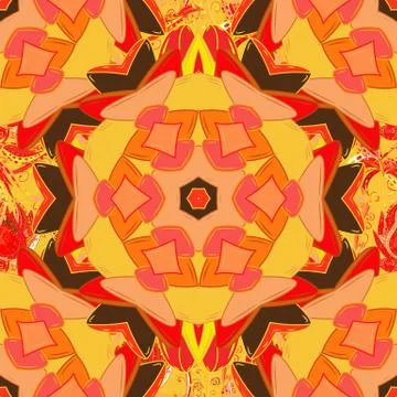 Vector doodle seamless pattern with ethnic mandala ornament on a orange, yellow Illustrazione stock
