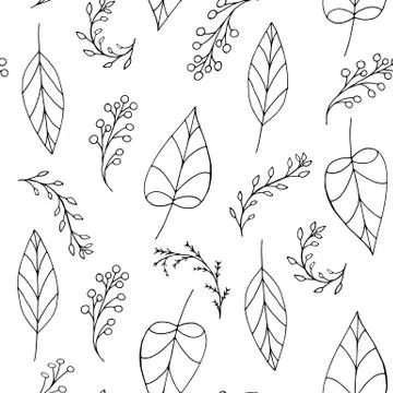 Vector doodle seamless pattern with leaves Stock Illustration