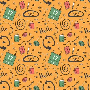 Vector doodle seamless pattern, Morning concept. Stock Illustration