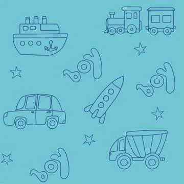 Vector doodle seamless pattern with toys. Hand draw collection of toys icons for Stock Illustration