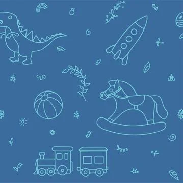 Vector doodle seamless pattern with toys. Hand draw collection of toys icons for Stock Illustration