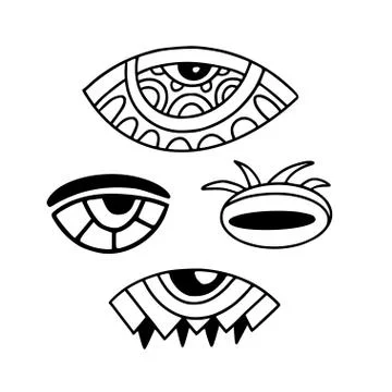 Vector doodle set with abstract eyes. Simple temporary tattoo design. Minimal Stock Illustration