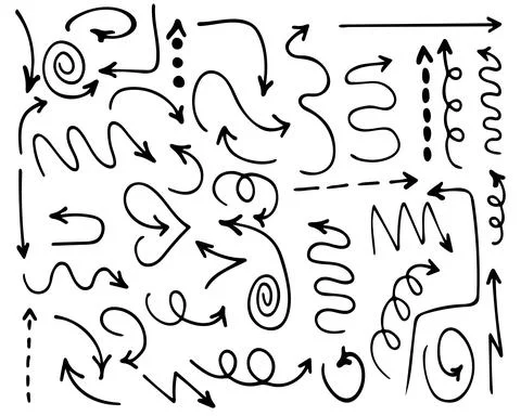 Vector doodle set with arrows on white background. Hand drawn illustration. Stock Illustration