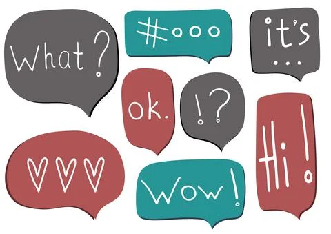 Vector doodle set, chat window, hand drawn set on white background, multicolo Stock Illustration