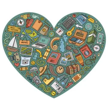 Vector doodle set of travel theme items イラスト素材