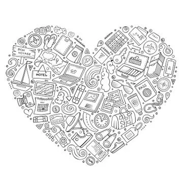 Vector doodle set of travel theme items Stock Illustration