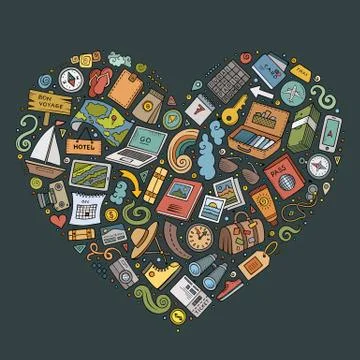 Vector doodle set of travel theme items Stock Illustration