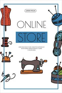 Vector doodle sewing banners. Vector sewing store sale, tailor studio, ads Stock Illustration