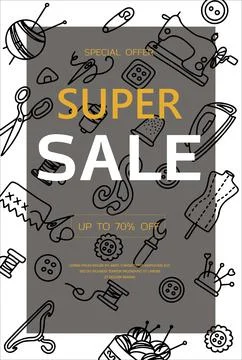 Vector doodle sewing banners. Vector sewing store sale, tailor studio, ads Stock Illustration