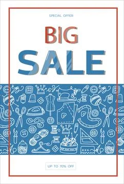 Vector doodle sewing banners. Vector sewing store sale, tailor studio, ads Stock Illustration