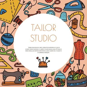 Vector doodle sewing banners. Vector sewing store sale, tailor studio, ads Stock Illustration