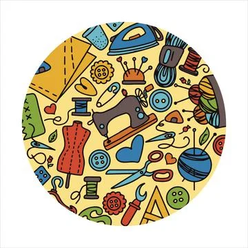 Vector doodle sewing banners. Vector sewing store sale, tailor studio, ads 库存插图