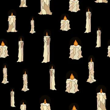 Vector doodle shining in darkness candles seamless pattern Stock Illustration