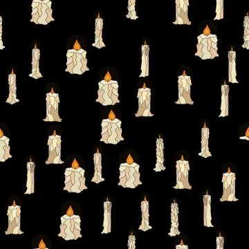 Vector doodle shining in darkness candles seamless pattern Stock Illustration
