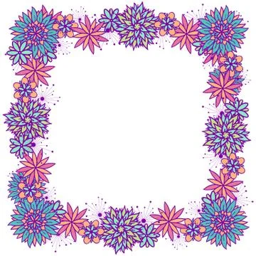 Vector doodle square floral frame for girls Stock Illustration