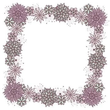 Vector doodle square floral frame for girls Stock Illustration