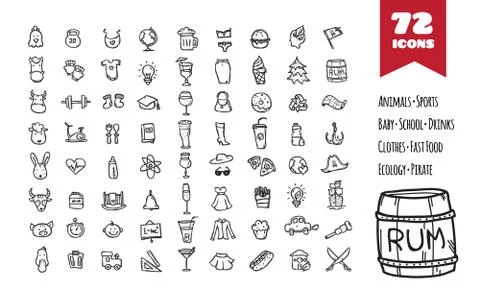 Vector doodle style big icons set. Stock Illustration