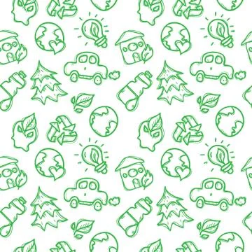 Vector doodle style ecological seamless pattern. Stock Illustration