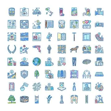 Vector doodle style icon set depicting various concepts Stock Illustration