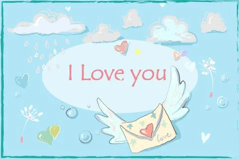 Vector doodle style illustrated mail envelope with pink heart painted with Stock Illustration