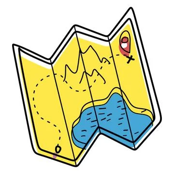Vector Doodle treasure hunt paper map. Vector Color Line illustration isolate Stock Illustration