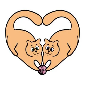 Vector doodle of two cats in the shape of a heart, isolated Stock Illustration
