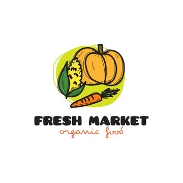 Vector doodle vegetables market logo Stock Illustration