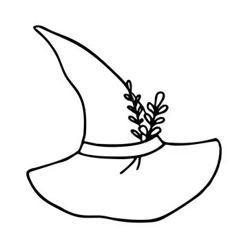 Vector Doodle of witch hat with herb. Stock Illustration